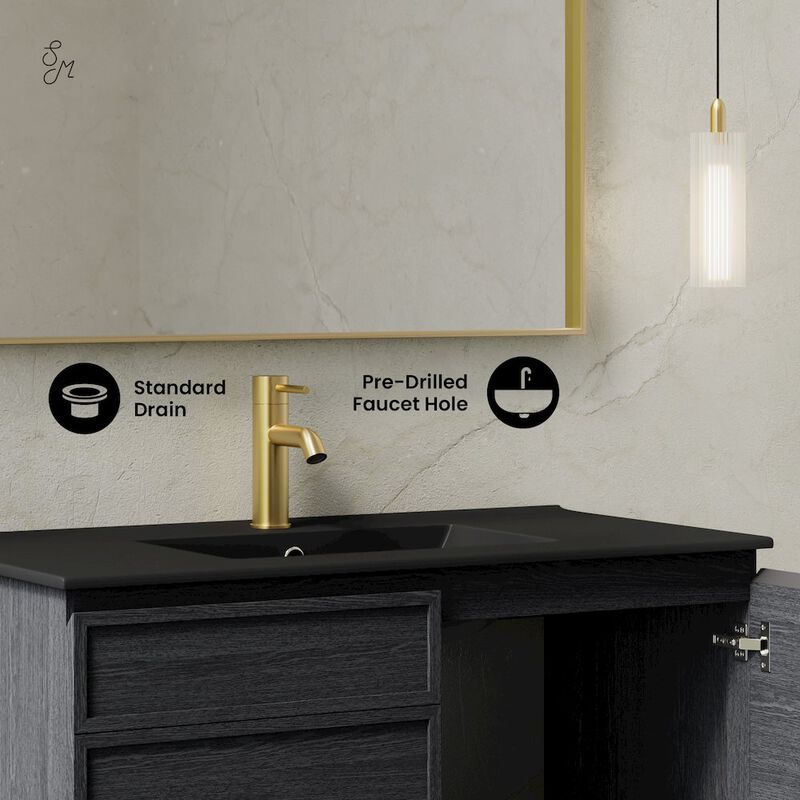 St. Tropez 36" Wall-Mounted Bathroom Vanity in Black Oak with Black Sink Top image number 8