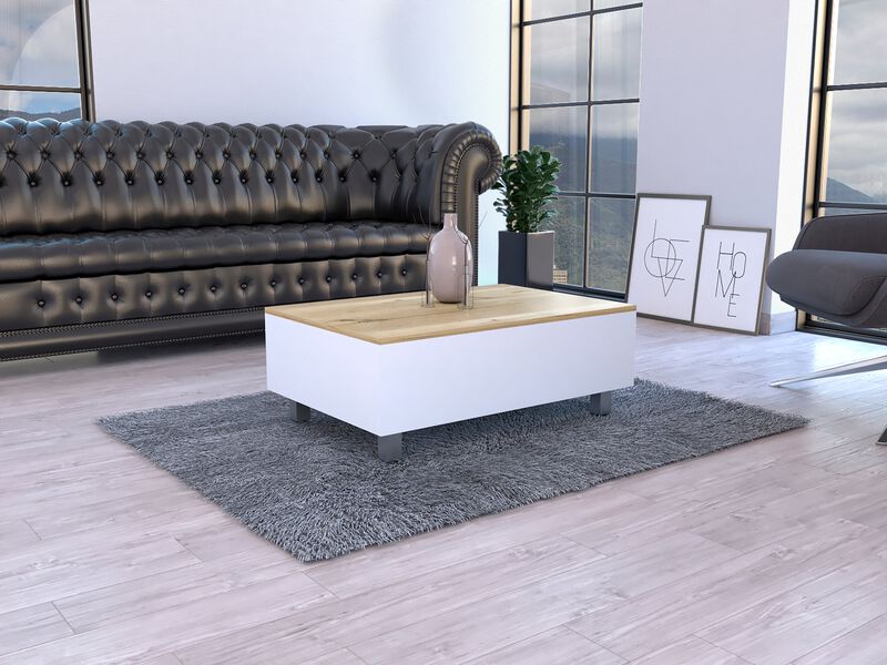 Aran Lift Top Coffee Table, Storage Compartment, White / Light Oak -Living Room