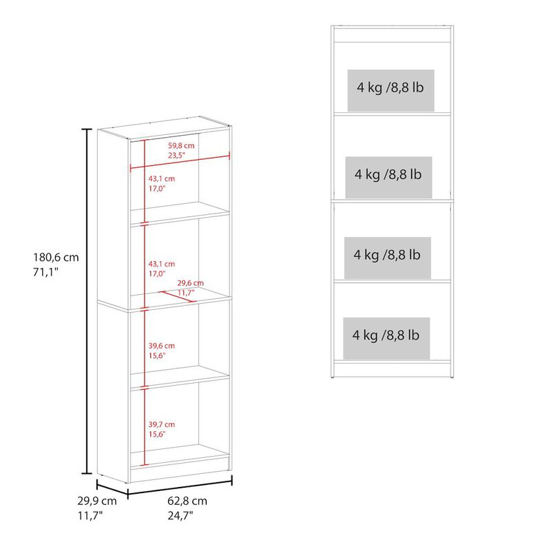 Vinton Bookcase with Spacious Tier-Shelving Design, Dark Walnut / Black Wengue