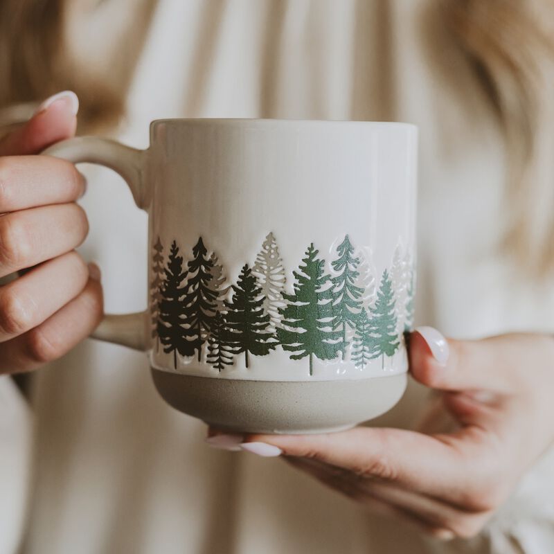 Forest 14 oz Cream Stoneware Coffee Mug image number 2