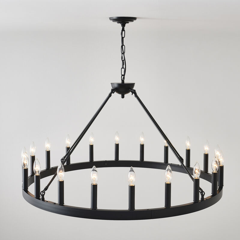 ELEMENT ACE 20-Light Extra Large Wagon Wheel Chandelier for High Ceilings, Ideal for Dining Room, Living Room, Kitchen, Bedroom and Porch Indoor Hanging Lighting image number 3