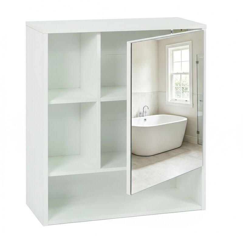 Bathroom Wall Mirror Cabinet with 2 Hidden Shelves and 3 Open Cubbies image number 6