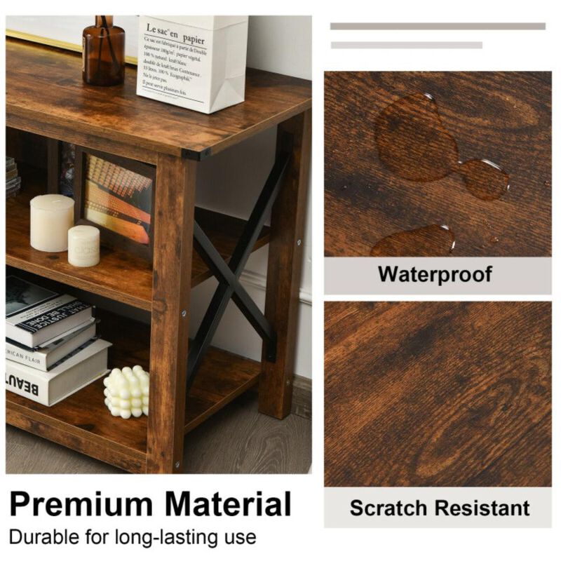 Hivvago 3 Tier Wood TV Stand for 55-Inch with Open Shelves and X-Shaped Frame