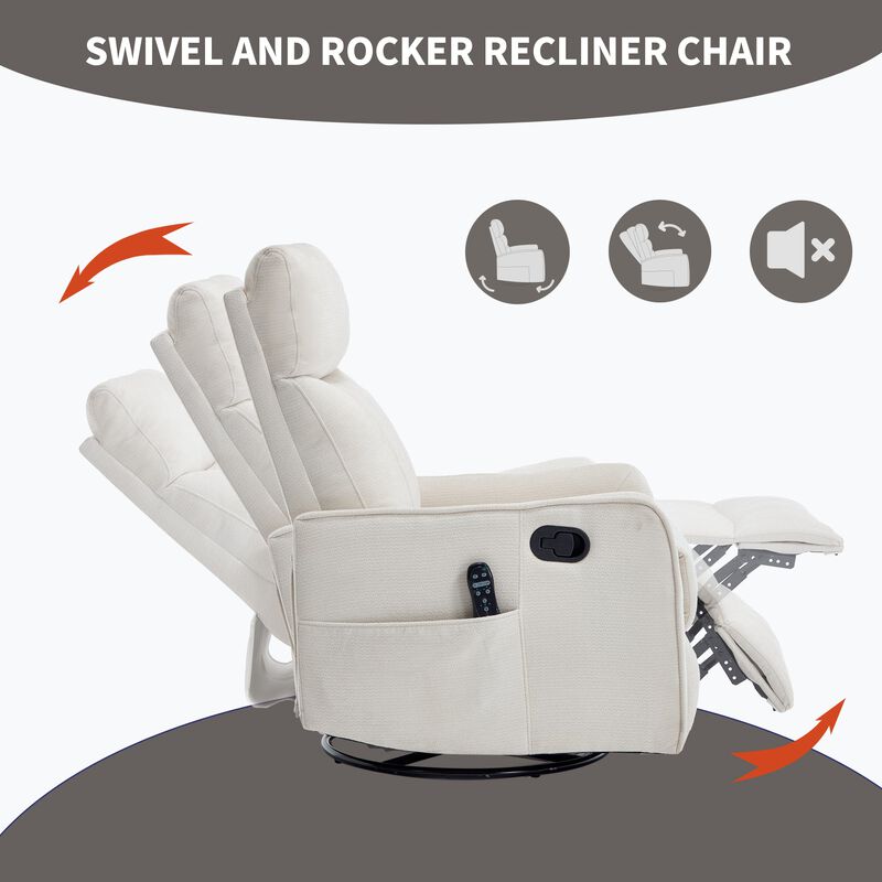 Chenille Manual Recliner Chair with Heat and Massage, Living Room Rocker and Swivel Chair image number 8