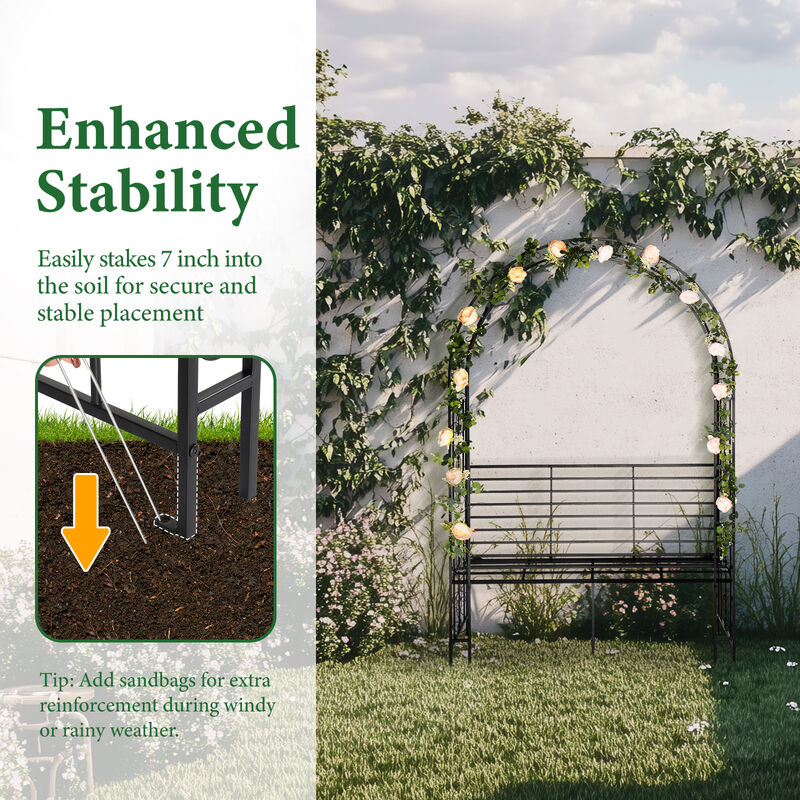 Double Layer Iron Garden Arch &ndash; Arc Roof with Chair for Courtyard or Patio