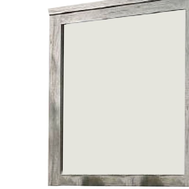 Wall Mirror with Rectangular Frame and Molded Details, Gray-Benzara