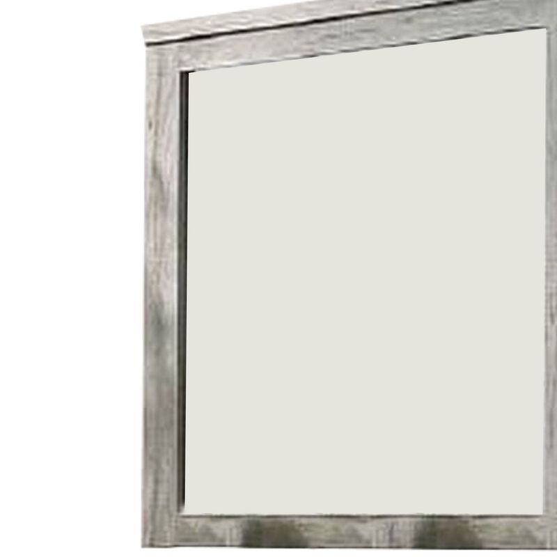 Wall Mirror with Rectangular Frame and Molded Details, Gray - Benzara
