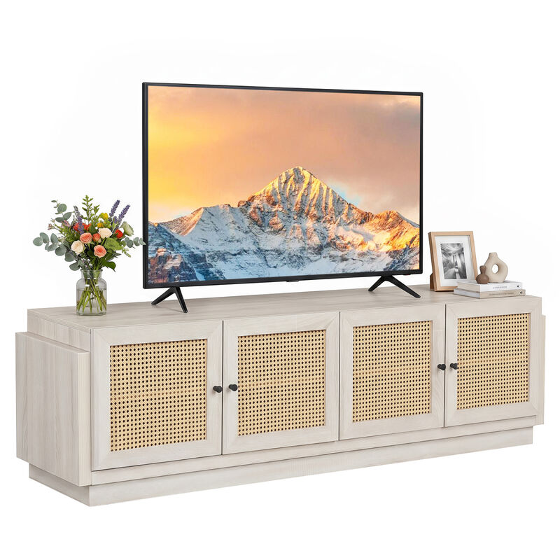 Wooden Farmhouse TV Stand with 2 Storage Cabinets for Living Room image number 3