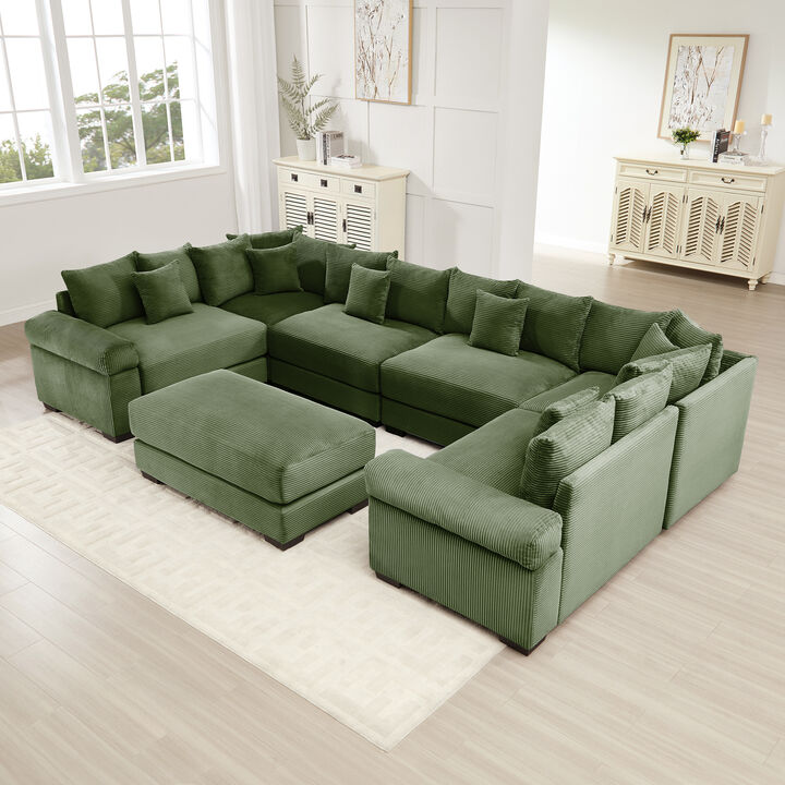 Cruben Oversized Cloud U‑Shape Multi‑Unit Modular Corduroy Sectional Sofa