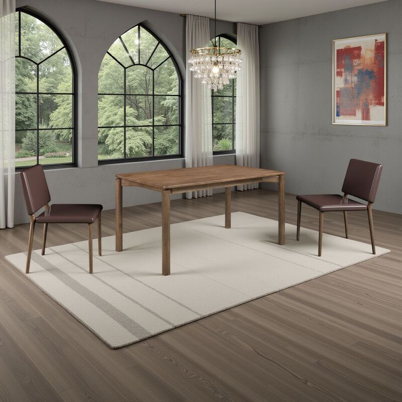 Rida Dining Table, Rich Dark Brown Hardwood, Rectangular 59 Inch Top