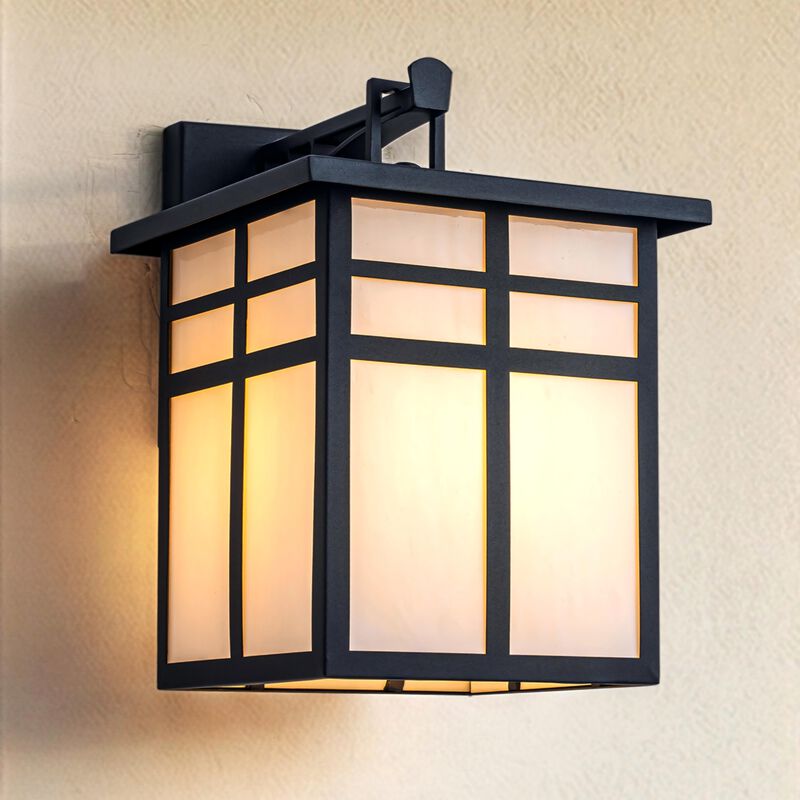 1-Light H13 in. Modern Farmhouse Black Outdoor Wall Lantern with Frosted Glass Exterior Wall Sconce for Porch Entryway Garage image number 1