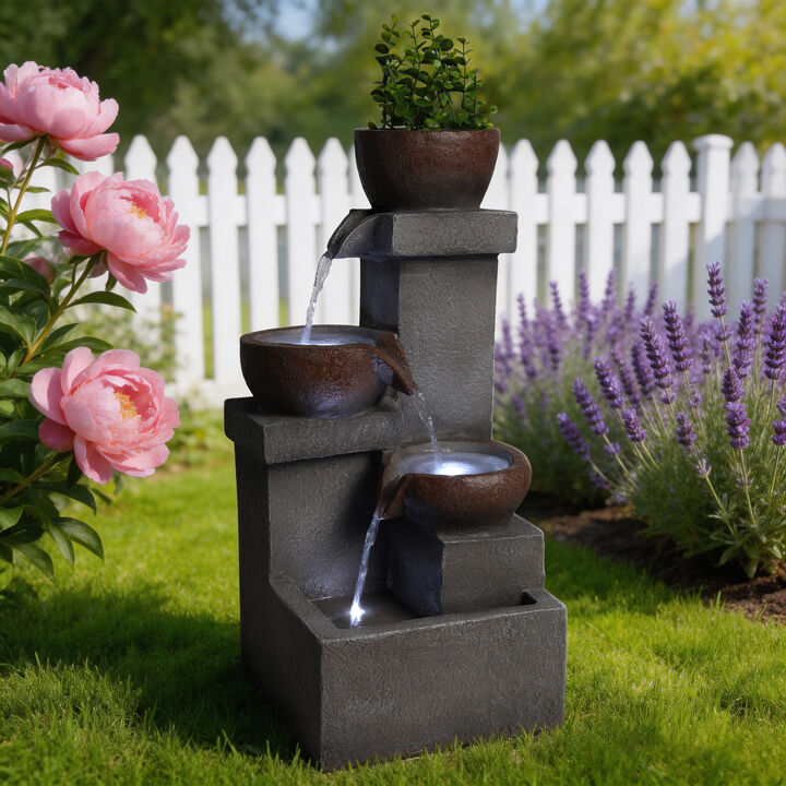 Outdoor Water Fountain Tiered Cascading Jar Waterfall Resin Garden Patio Decor