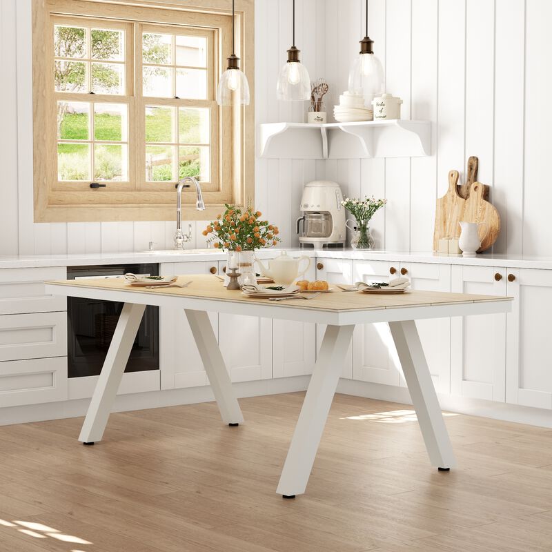 FUFU&GAGA Modern Wood Grain Dining Table with Light Gray Iron Legs (86.6" W x 38.4" D x 30.2" H), Wood Grain