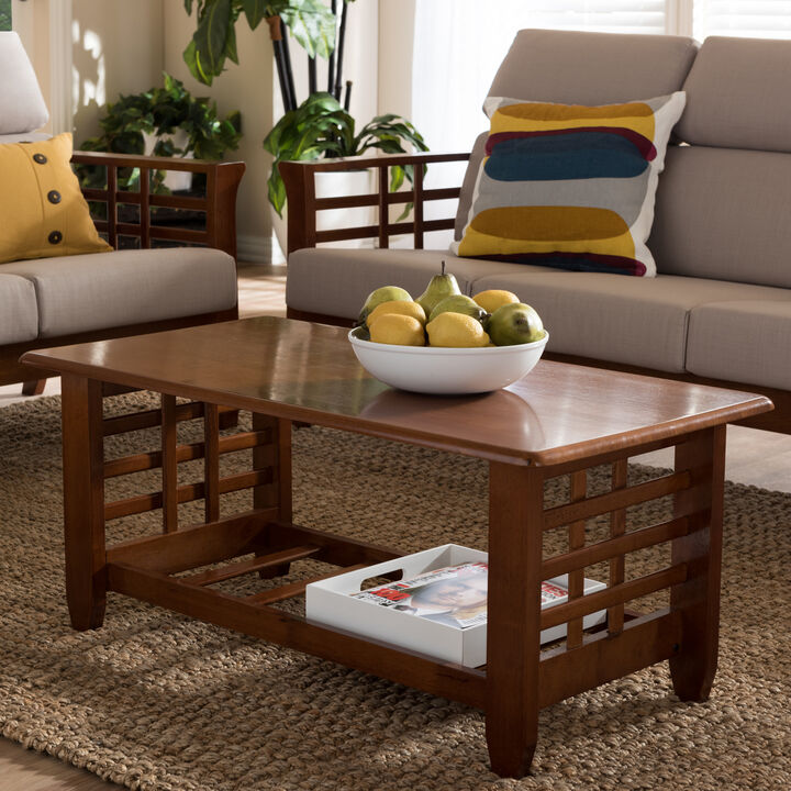 Baxton Studio Larissa Classic Cherry Finished Brown Wood Living Room Occasional Coffee Table