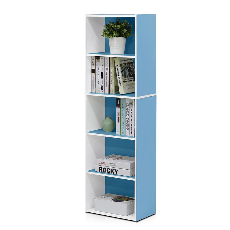 Furinno Luder 5-Tier Reversible Color Open Shelf Bookcase, White/Light Blue