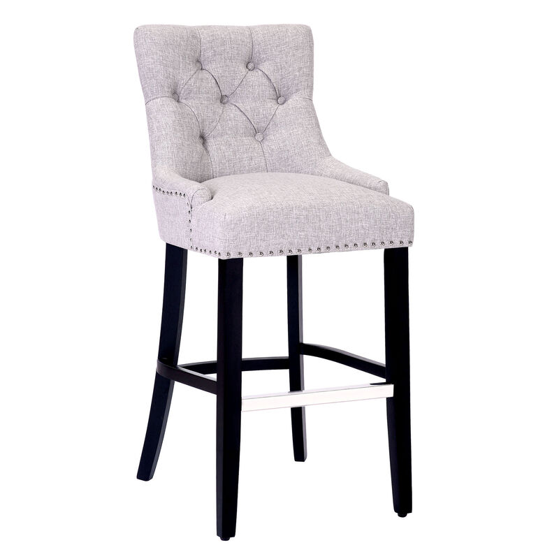 WestinTrends 29" Linen Fabric Tufted Upholstered Bar Stool, Black
