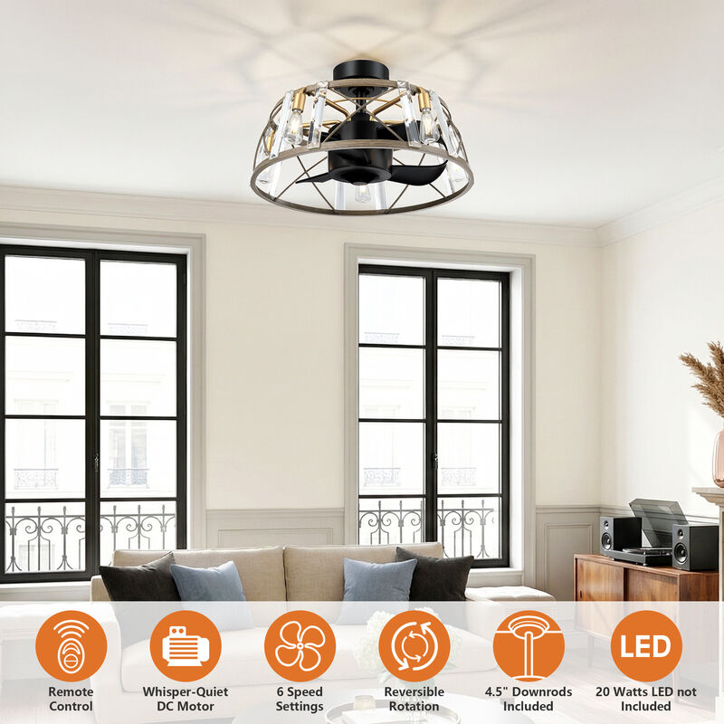 23" Modern Matte Black Reversible Caged Ceiling Fan with Light and Remote image number 9
