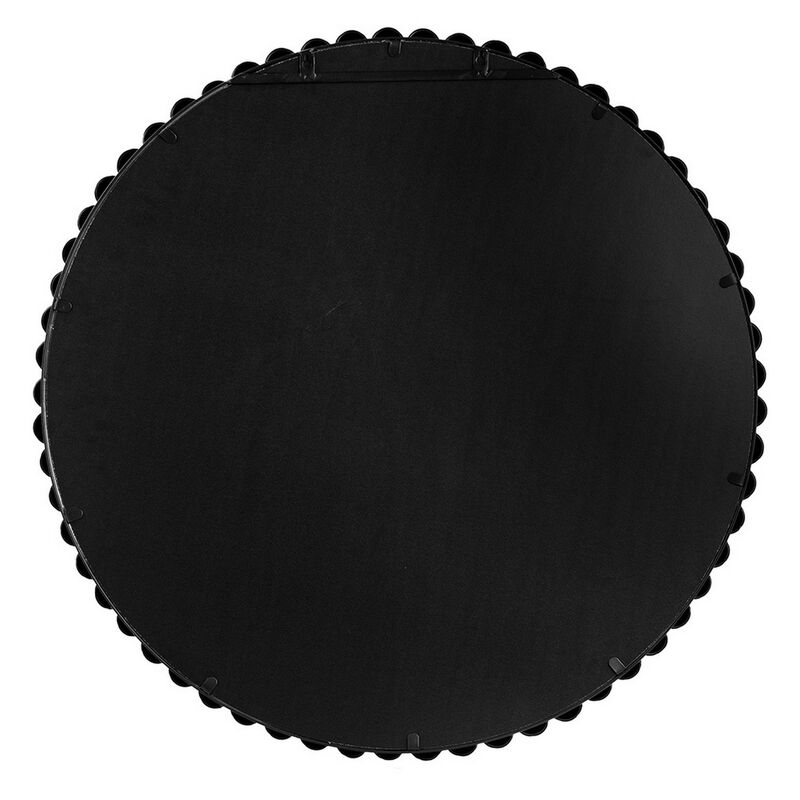 Emu 32 Inch Modern Round Wall Mirror, Beaded Black Metal Accent Frame - Benzara