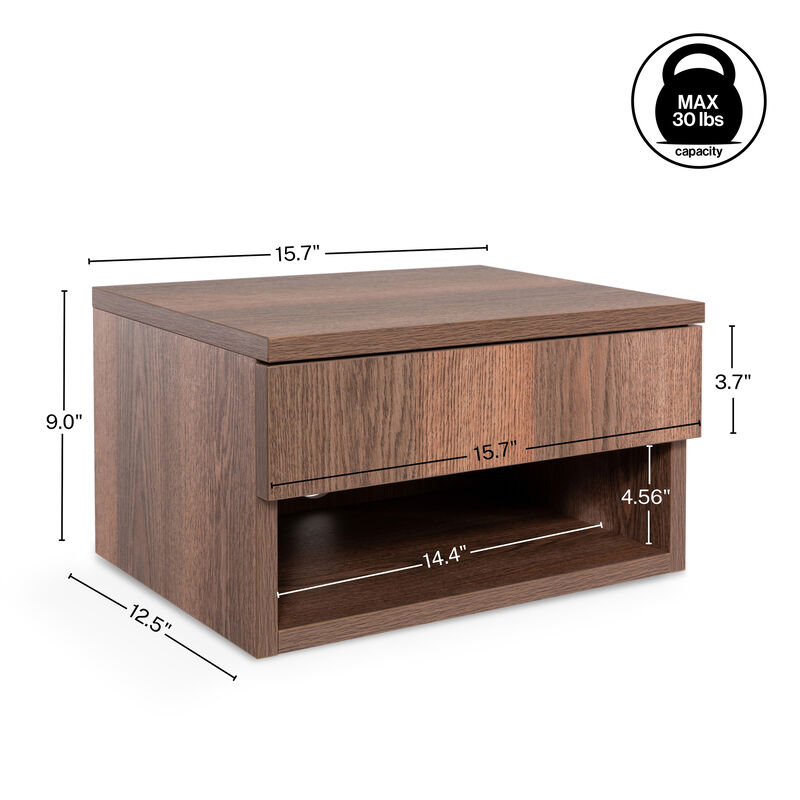 Ettore Mid-Century Modern Floating Wall Mounted Nightstand with Soft-Close Drawer and Cable Hole (Set of 2) image number 3