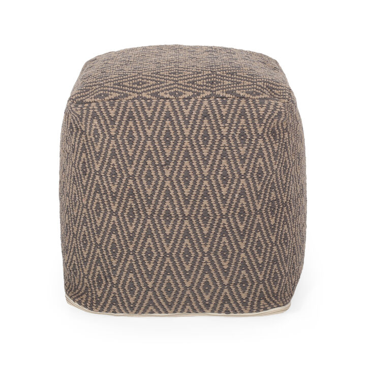 GOODSILO Hand-Loomed Cotton Pouf with Diamond Pattern Accent Home Decor