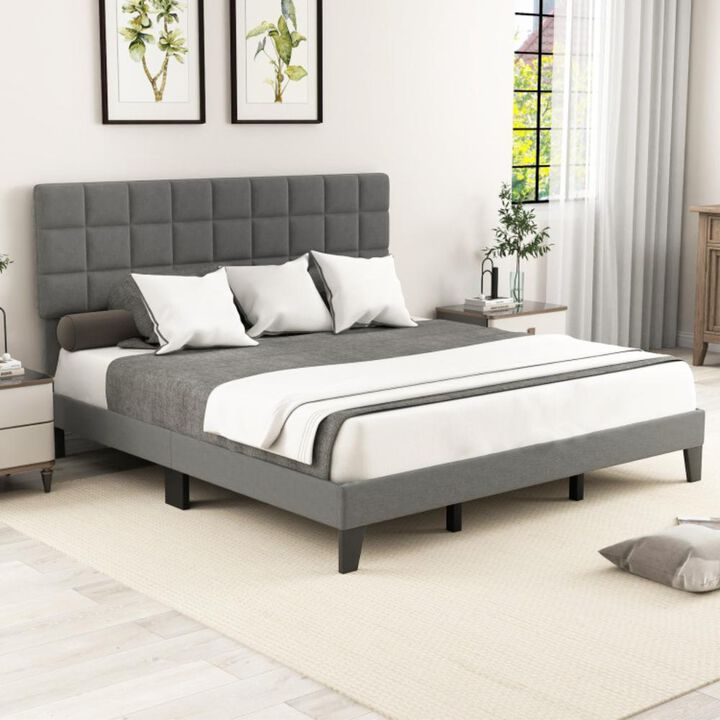 Hivvago Modern Linen Bed Frame with Adjustable Headboard-Gray