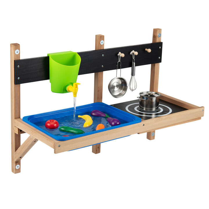 Kids Outdoor Mud Kitchen Wall Mounted Play Station for Backyard-Multi-color