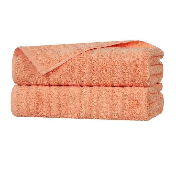 Set of 2 Smart Twist Ribbed Bath Sheets Viscose Cotton Blend