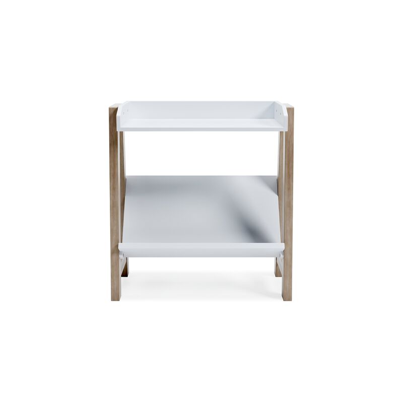 Arid Bookshelf Side Table, 29 Inch, Gallery Rail, Light Brown, White