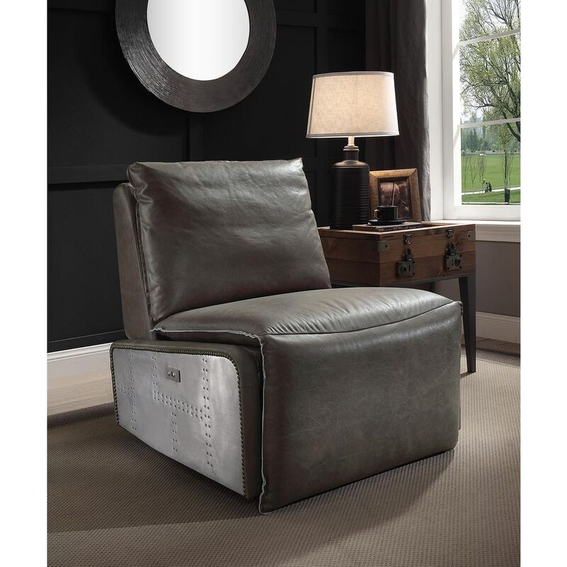 Acme Furniture Metier Power Motion Recliner, Gray Top Grain Leather & Aluminum