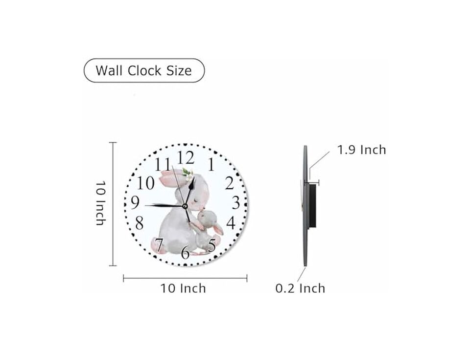 Grey Rabbit Animal Hare Mom Little Wall Clock 10 Inch Silent Non Ticking Gray