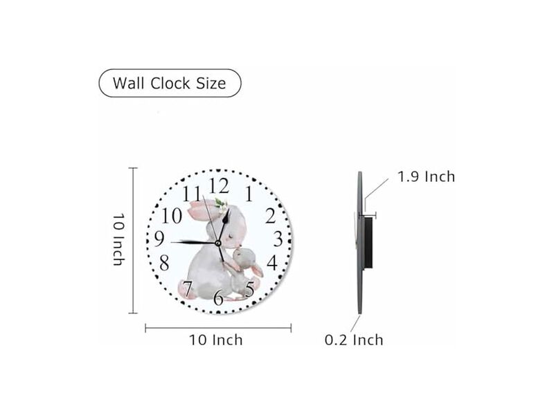 Grey Rabbit Animal Hare Mom Little Wall Clock 10 Inch Silent Non Ticking Gray image number 1