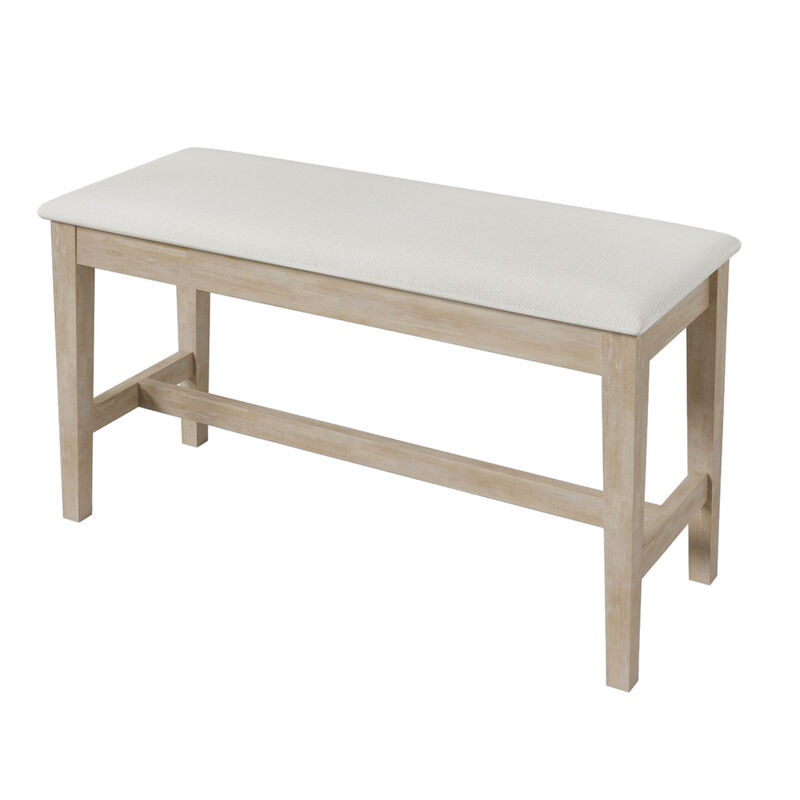 Whisen Modern 6-Piece Wood Half Round Legs Dining Set with 4 Upholstered Chairs and Long Bench - Gray