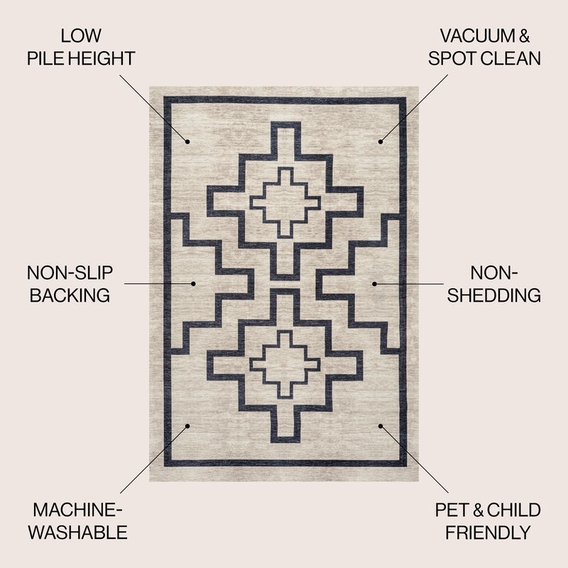 Ashkii Minimalist Medallion Machine Washable Area Rug