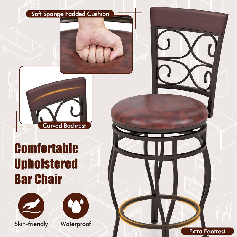 Set of 2 Bar Stools with Backrest and Footrest –  Tall Kitchen or Bar Chairs