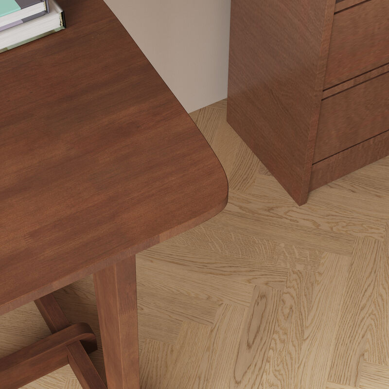 FUFU&GAGA Modern Desk with Rounded Corners, Rubber Wood Construction, (51.2 in. W x 27.6 in. D x 28.7 in. H), Light Brown