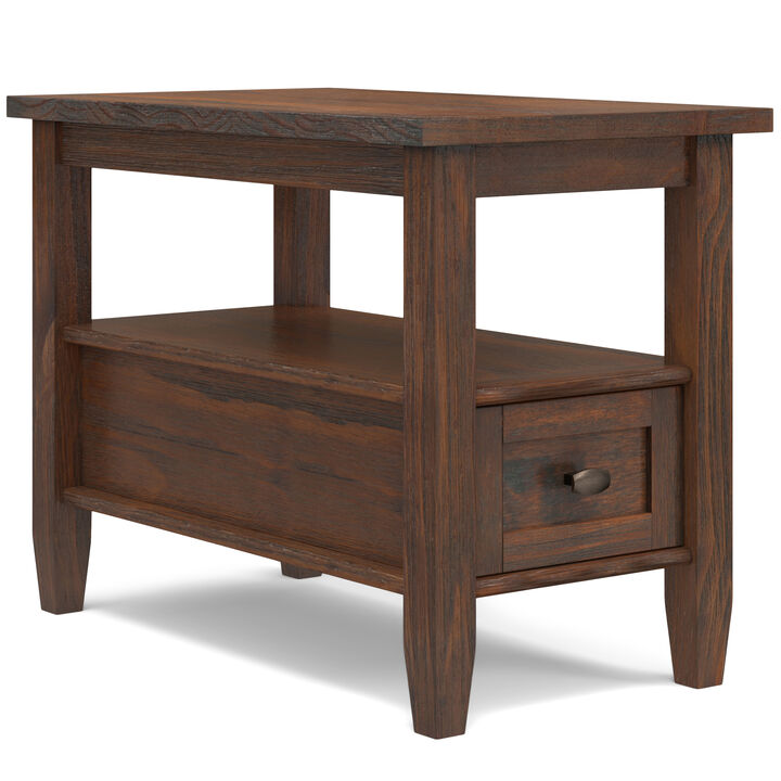 Warm Shaker SOLID WOOD 14 inch Wide Rectangle Transitional Narrow Side Table in Distressed Charcoal Brown