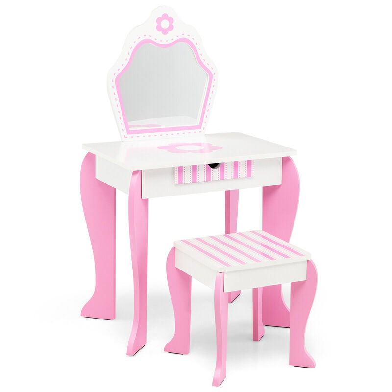 2-in-1 Toddler Vanity Set with Detachable Top & Cute Flower Patterns
