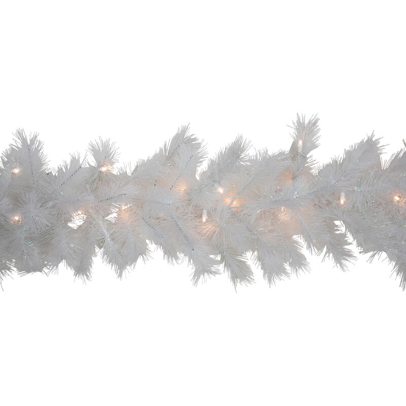 9' x 14" Pre-Lit White Alaskan Pine Artificial Christmas Garland  Warm White LED Lights image number 6