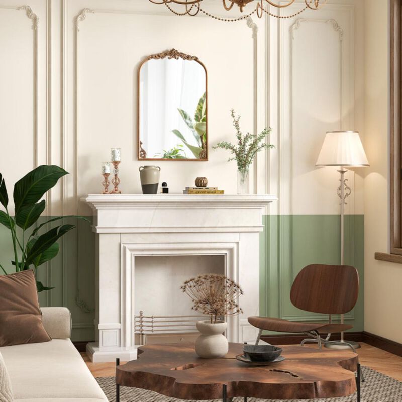 Hivvago Arched Mirror for Wall Gold Traditional Vintage Ornate Baroque Mirror with Metal Frame