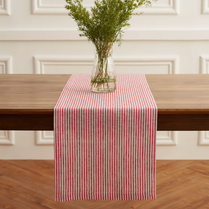 Linen Table Runner for Dining Table, Holiday and Everyday Table Decor - Narrow Stripe