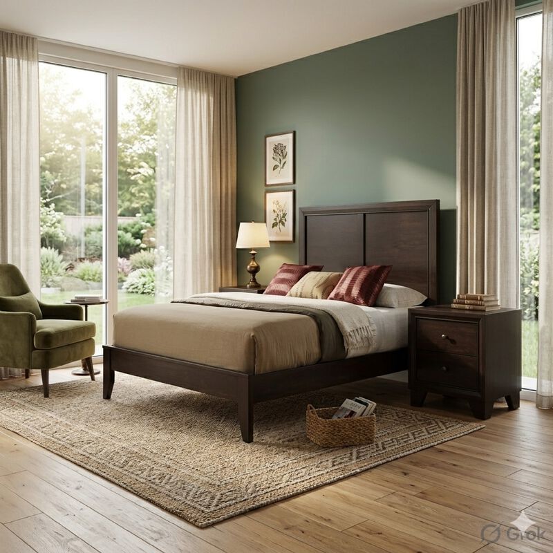 Queen Size Bedroom Set, Brown Finish, 2-Piece Set with Bed and Nightstand image number 8