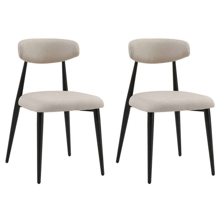 Modern Dining Chairs Set of 2, Curved Backrest Round Upholstered and Metal Frame, Light Grey