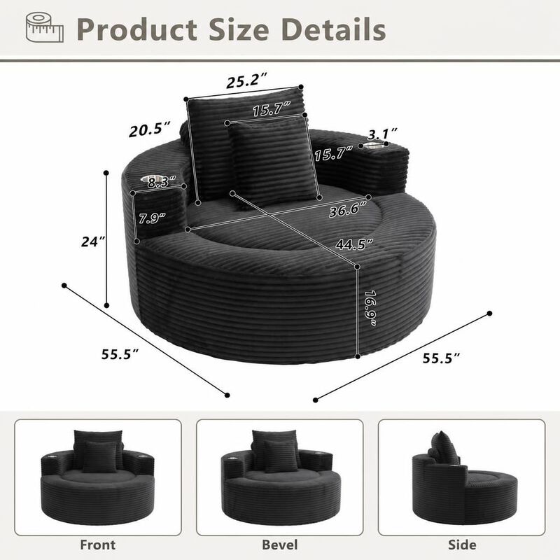GOODSILO Round Multi-functional Memory Foam Sectional Cloud Sofa Bed Suitable for Small Living Spaces, Apartments and Home Offices image number 1