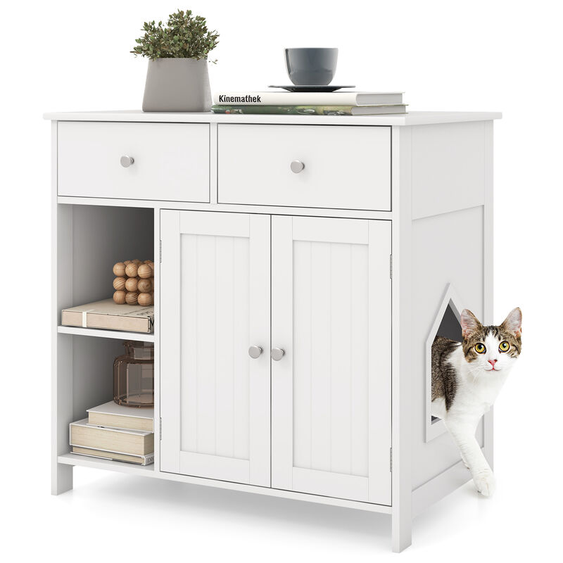 Hidden Cat Washroom Side Cabinet with 2 Drawers &ndash; Wooden Pet House & Litter Box Enclosure image number 0