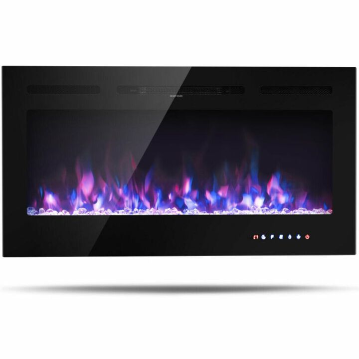 50 Inch Recessed Electric Insert Wall Mounted Fireplace with Adjustable Brightness