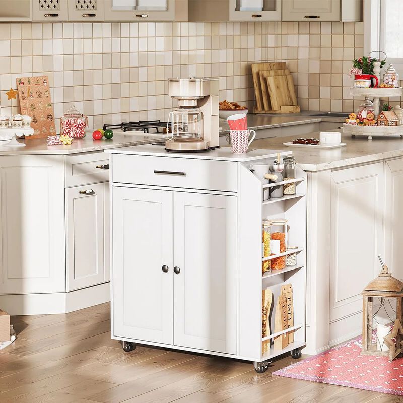 Rolling Kitchen Island Cart with Power Outlet, Drawers and Spice Rack image number 1