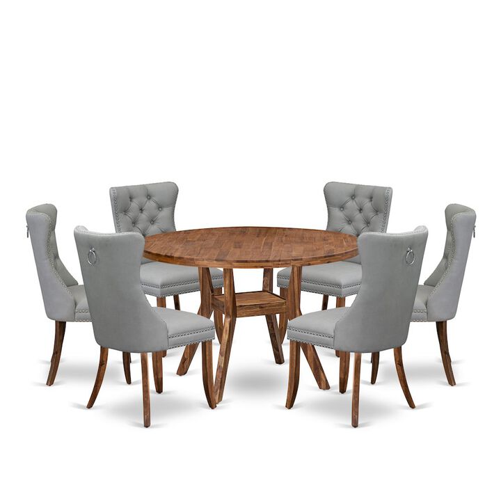 7-Pc Mid Century Dining Set Include A Modern Table, 6 Light Gray Padded Chairs
