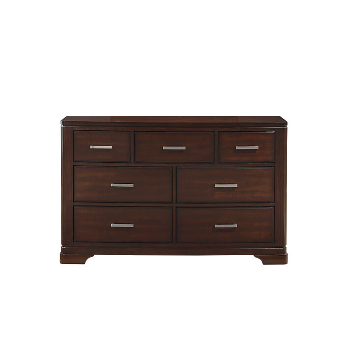 Hudy 56 Inch Dresser with 7 Drawers, Cherry Brown Birch Veneer - Benzara