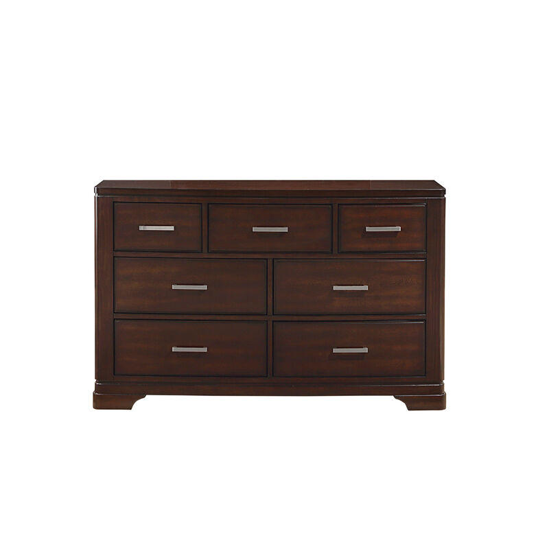 Hudy 56 Inch Dresser with 7 Drawers, Cherry Brown Birch Veneer - Benzara