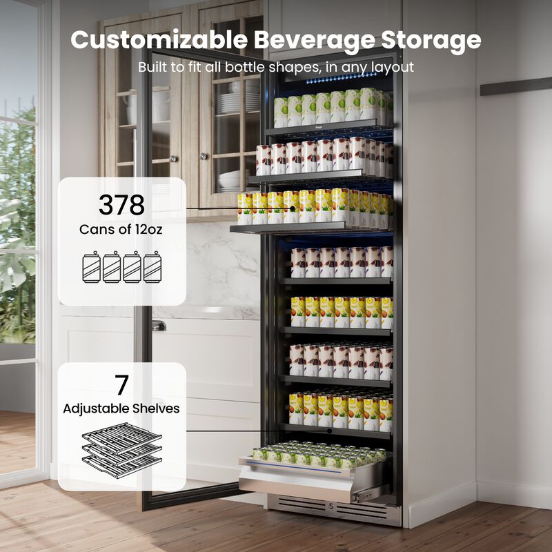 24 inch Beverage Refrigerator fridge,Freestanding or Built-In 373 Cans Beverage cooler with Glass Door for Home,Bar image number 6